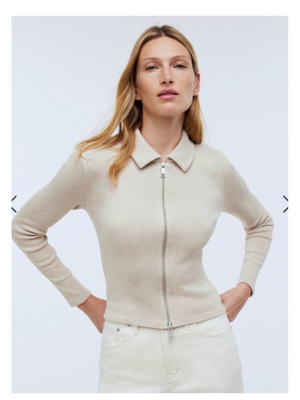 Madewell Oatmeal Zip-Front Collared Knit Sweater - NWOT